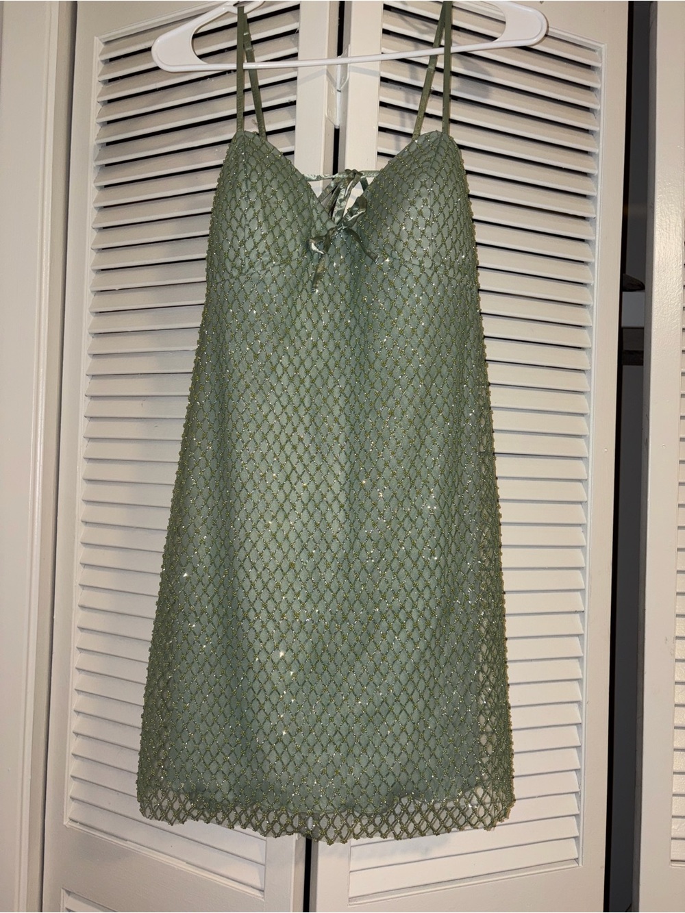 Women's Sage Green Crystal Overlay Slip Dress